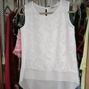 Francesca Size S White Sleeveless High Low Layered Stretch Women's Top Blouse